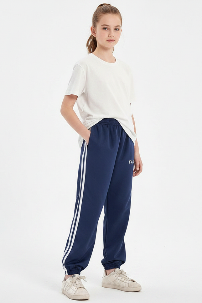 Pantalon Parachute Bleu Marine Rayures Blanches Enfant - Molleton