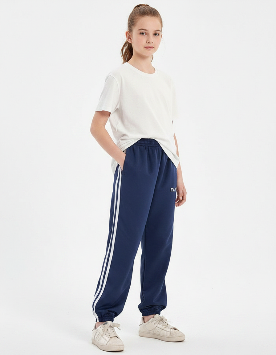 Pantalon Parachute Bleu Marine Rayures Blanches Enfant - Molleton