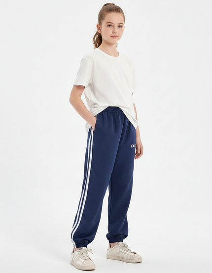 Pantalon Parachute Bleu Marine Rayures Blanches Enfant - Molleton