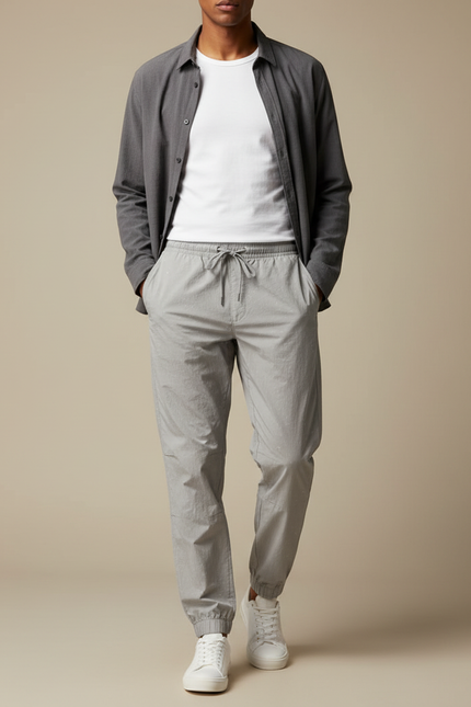 Pantalon Parachute Gris Décontracté Léger Cordon Homme - Polyester