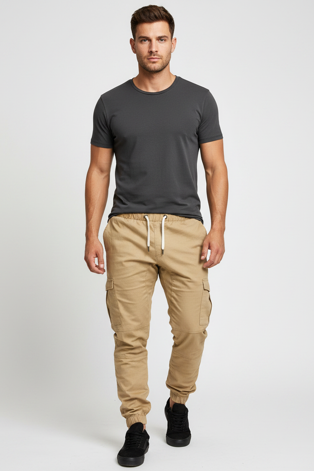 Pantalon Parachute Kaki Cargo Jogger Coton Homme