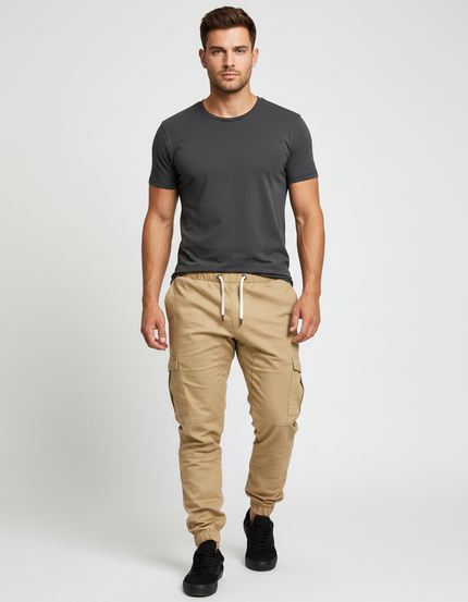 Pantalon Parachute Kaki Cargo Jogger Coton Homme