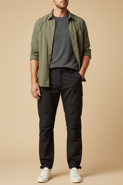 Pantalon Parachute Noir Cargo Homme Décontracté Léger - Polyester