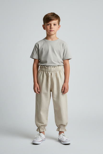 Pantalon Parachute Beige Ample Coton Enfant Froncé