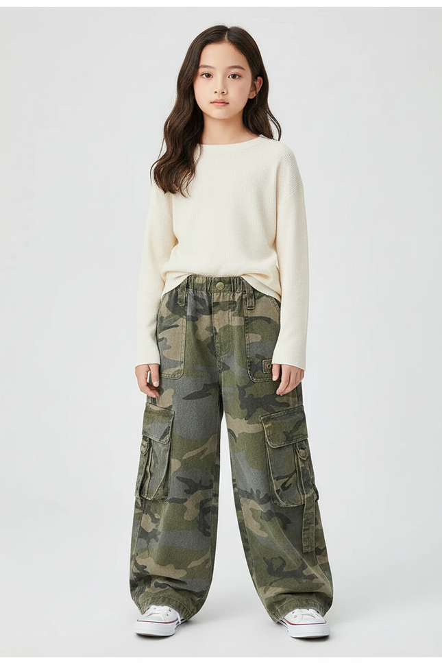 Pantalon Parachute Camouflage Cargo Ample Enfant Tendance - Imprimé Toile