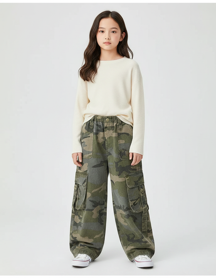 Pantalon Parachute Camouflage Cargo Ample Enfant Tendance - Imprimé Toile