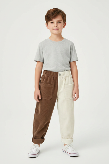 Pantalon Parachute Bicolore Côtelé Ample Enfant - Multicolore Cordé