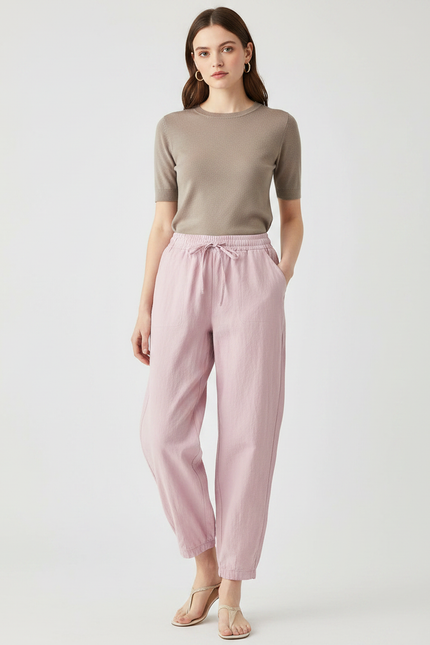 Pantalon Parachute Femme Resserré Aux Chevilles Toile Streetwear - Rose Lin