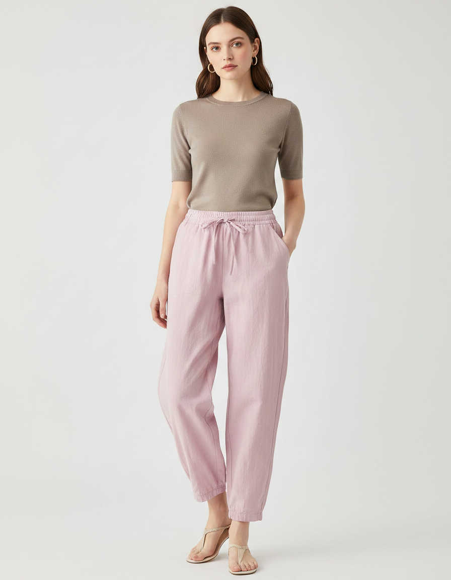 Pantalon Parachute Femme Resserré Aux Chevilles Toile Streetwear - Rose Lin