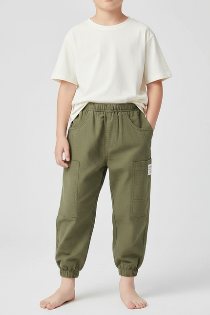 Pantalon Parachute Vert Ample Décontracté Enfant Coton - Kaki