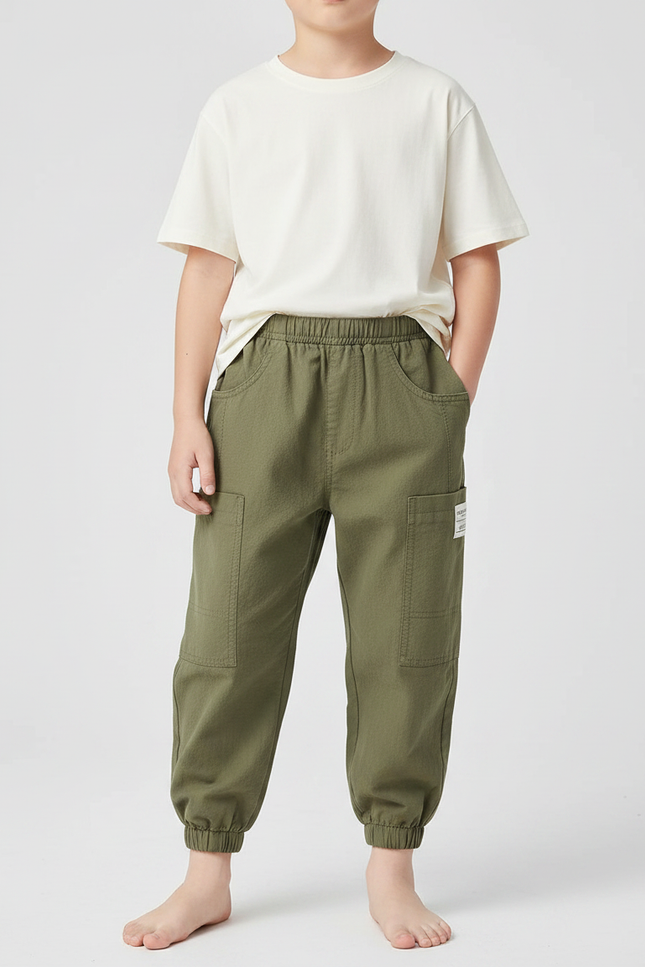 Pantalon Parachute Vert Ample Décontracté Enfant Coton - Kaki