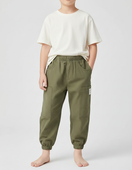 Pantalon Parachute Vert Ample Décontracté Enfant Coton - Kaki