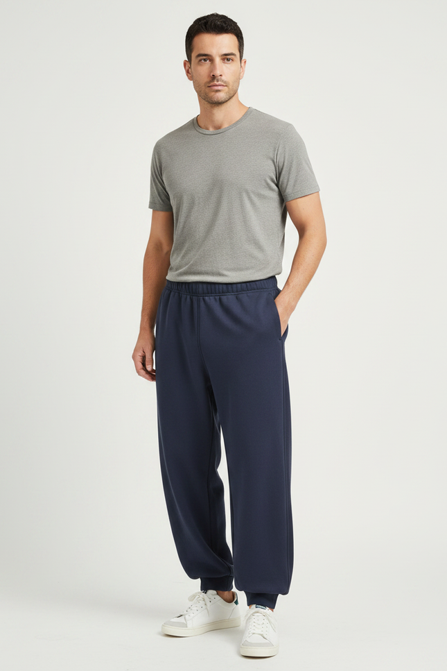 Pantalon Parachute Bleu Marine Molletonné Ample Homme