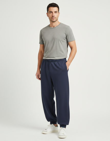 Pantalon Parachute Bleu Marine Molletonné Ample Homme