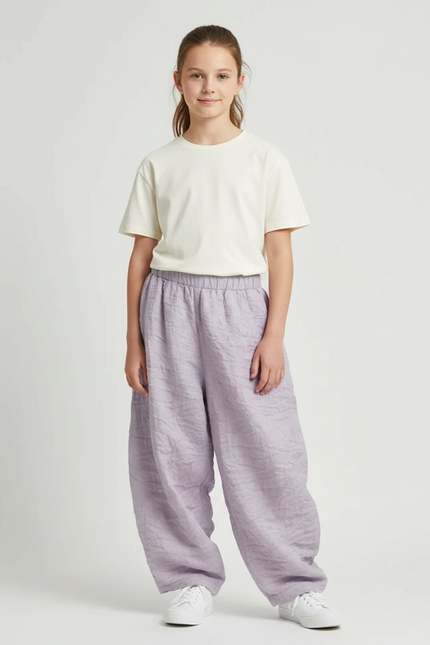 Pantalon Parachute Lin Ample Violet Clair Fille
