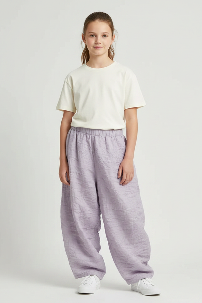 Pantalon Parachute Lin Ample Violet Clair Fille