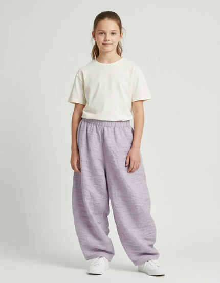 Pantalon Parachute Lin Ample Violet Clair Fille