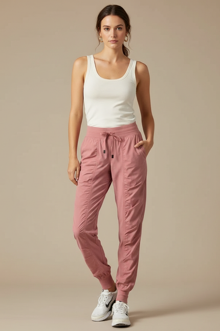 Pantalon Parachute Rose Cordon Ample Fluide Chevilles Élastiquées - Polyester