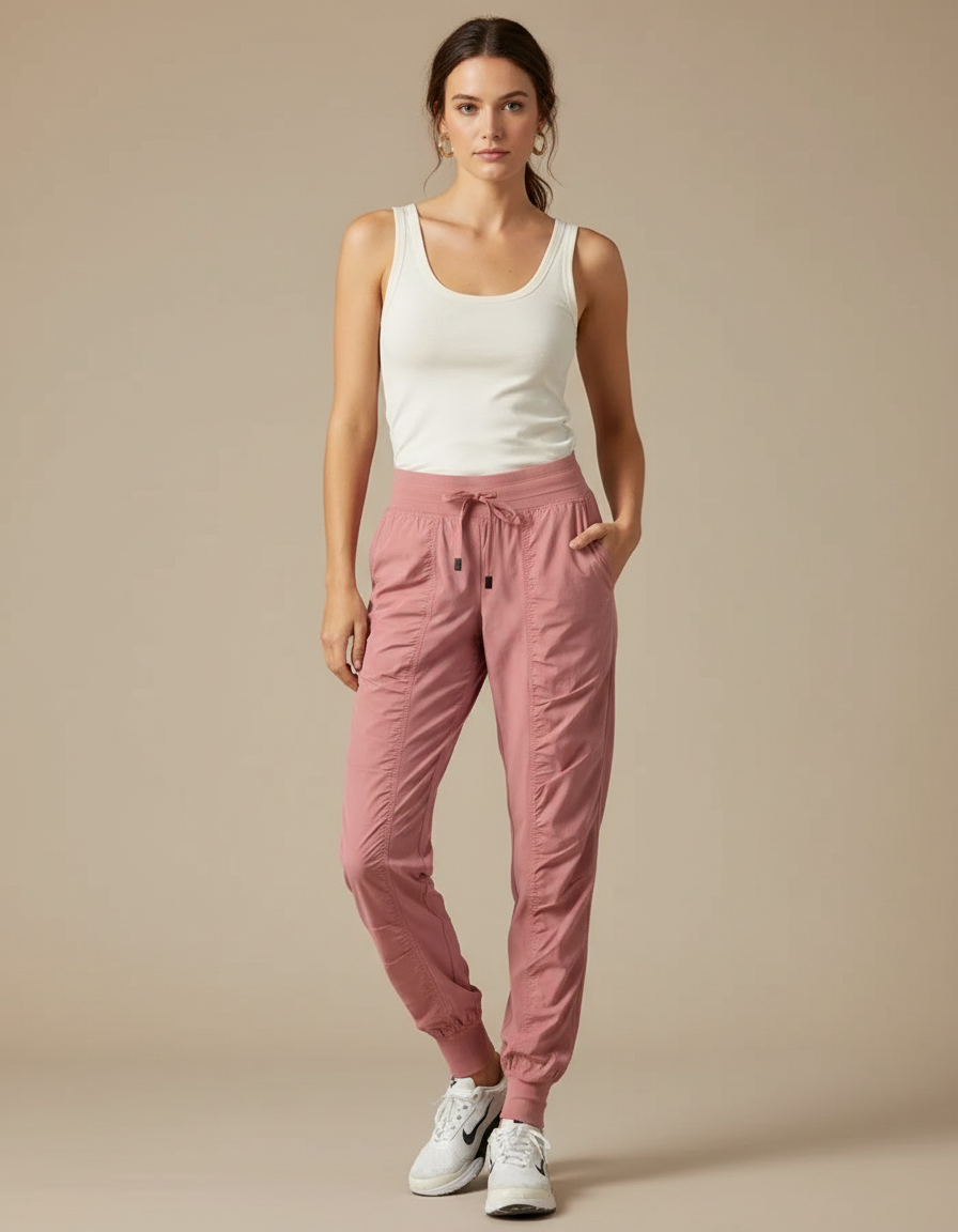Pantalon Parachute Rose Cordon Ample Fluide Chevilles Élastiquées - Polyester
