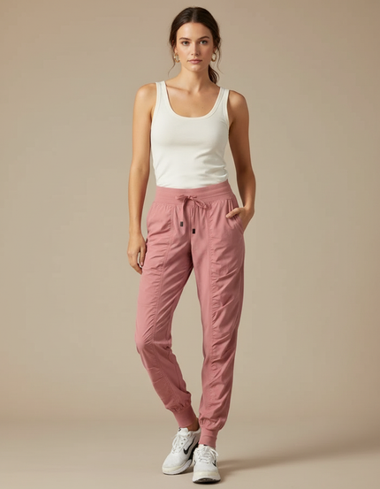 Pantalon Parachute Rose Cordon Ample Fluide Chevilles Élastiquées - Polyester