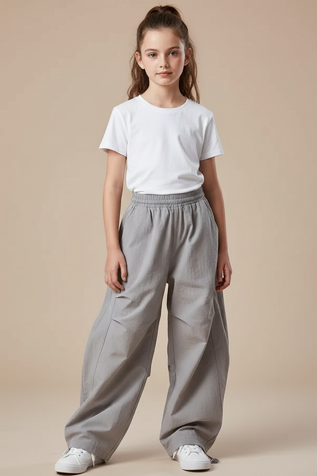 Pantalon Parachute Fille Gris Baggy - Viscose