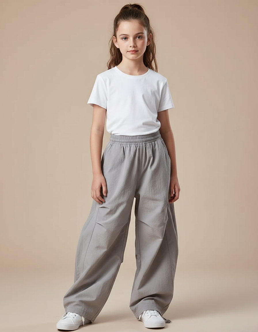 Pantalon Parachute Fille Gris Baggy - Viscose