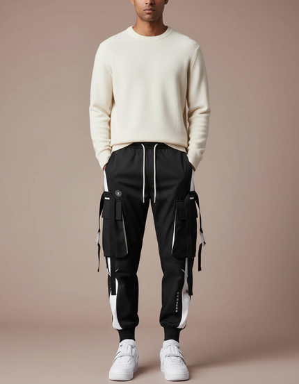 Pantalon Parachute Homme Noir Resserré Aux Chevilles - Polyester