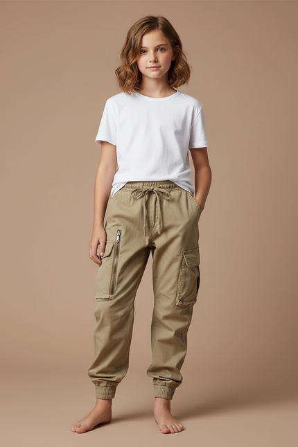 Pantalon Parachute Kaki Cargo Coton Ample Décontracté
