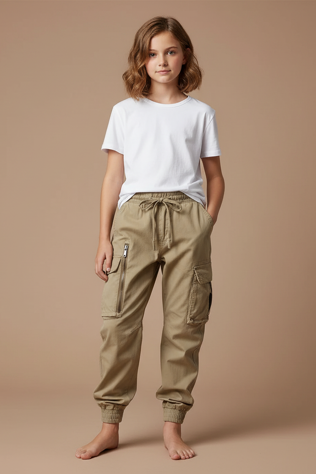 Pantalon Parachute Kaki Cargo Coton Ample Décontracté