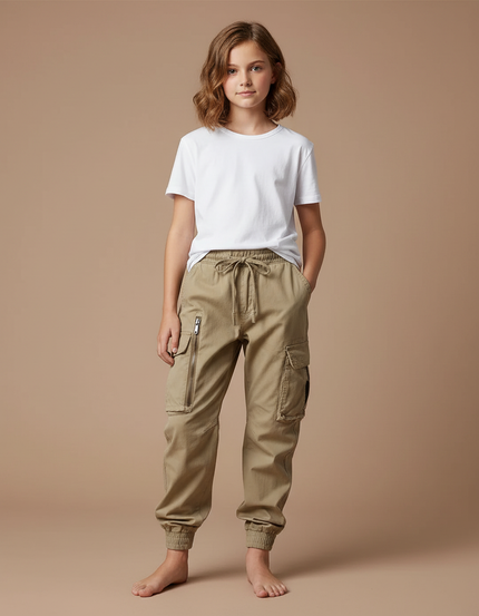 Pantalon Parachute Kaki Cargo Coton Ample Décontracté