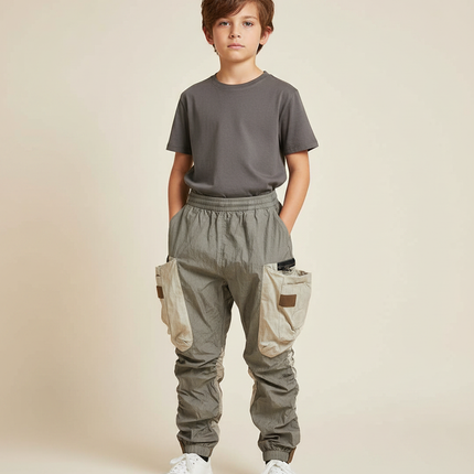 Pantalon Parachute Kaki Cargo Enfant Décontracté Léger - Polyester