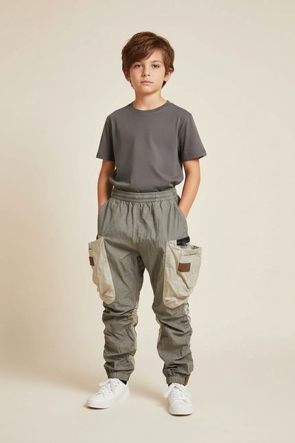 Pantalon Parachute Kaki Cargo Enfant Décontracté Léger - Polyester