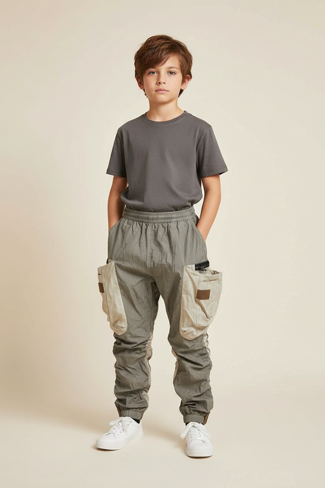 Pantalon Parachute Kaki Cargo Enfant Décontracté Léger - Polyester