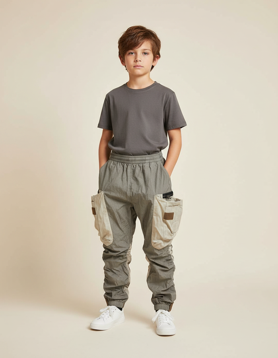 Pantalon Parachute Kaki Cargo Enfant Décontracté Léger - Polyester