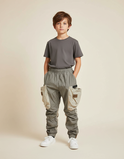 Pantalon Parachute Kaki Cargo Enfant Décontracté Léger - Polyester