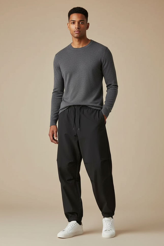 Pantalon Parachute Noir Ample Sport Décontracté Homme - Polyester