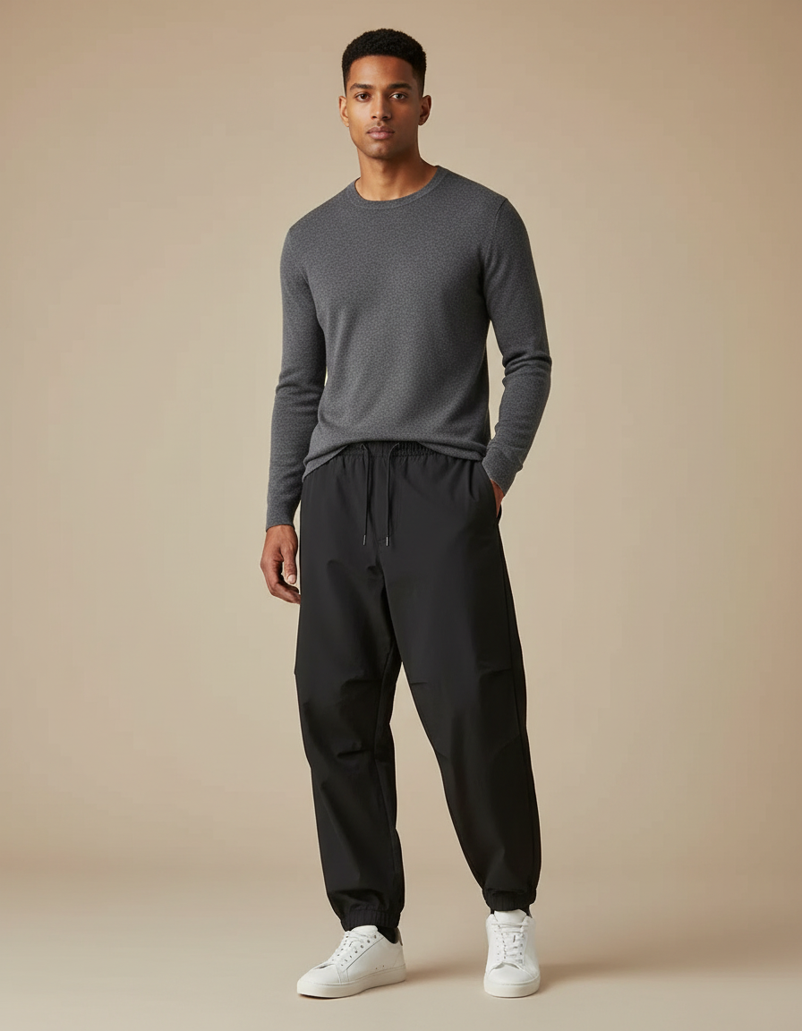 Pantalon Parachute Noir Ample Sport Décontracté Homme - Polyester