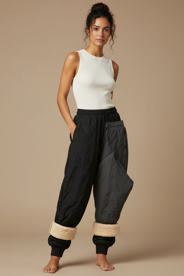 Pantalon Parachute Bicolore Matelassé Doublé Sherpa Femme - Multicolore Polyester