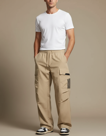 Pantalon Parachute Kaki Ample Cargo Multipoches Homme - Polyester