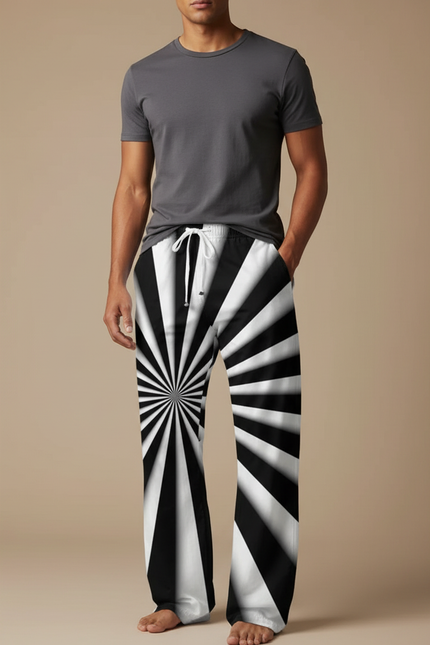Pantalon Parachute Rayé Noir Blanc Décontracté Homme - Multicolore Polyester
