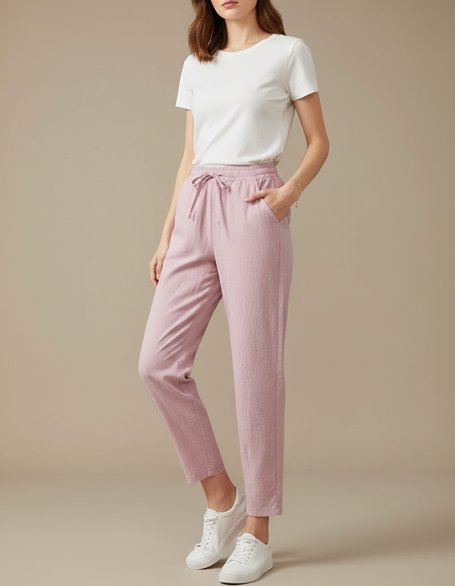 Pantalon Parachute Rose Lin Fluide Casual Femme