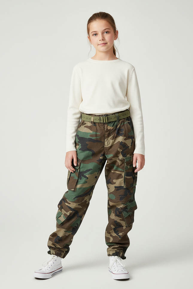 Pantalon Parachute Camouflage Cargo Ample Coton Enfant - Multicolore