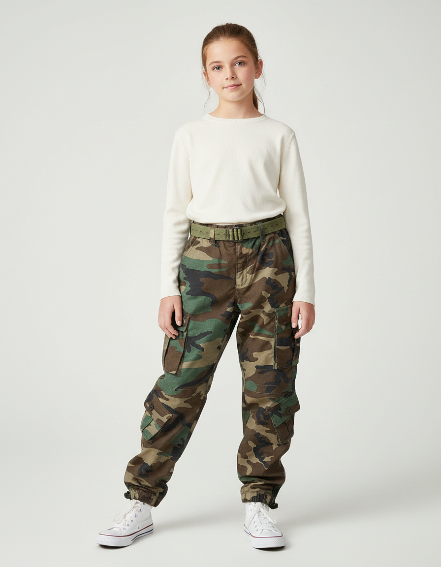 Pantalon Parachute Camouflage Cargo Ample Coton Enfant - Multicolore