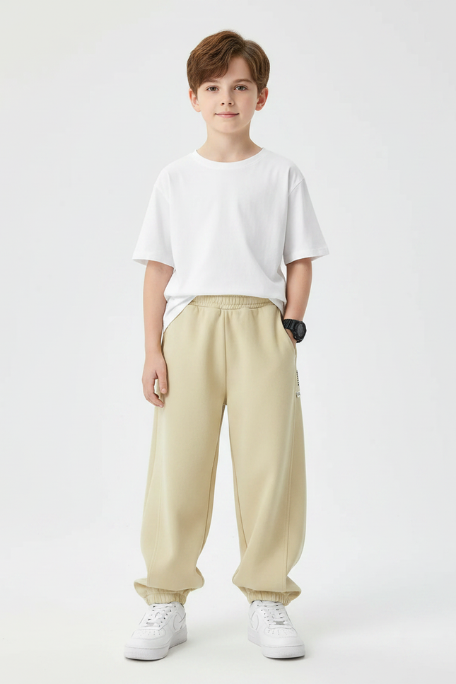 Pantalon Parachute Beige Ample Sport Décontracté Enfant - Molleton