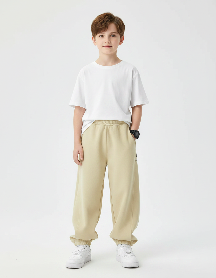 Pantalon Parachute Beige Ample Sport Décontracté Enfant - Molleton