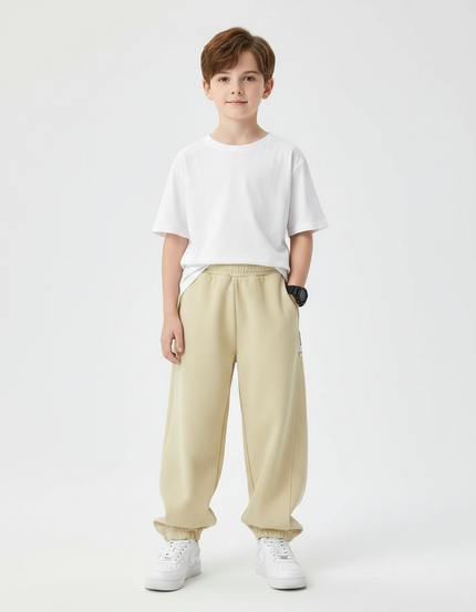 Pantalon Parachute Beige Ample Sport Décontracté Enfant - Molleton
