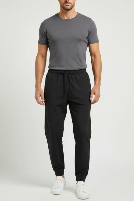 Pantalon Parachute Noir Homme Cordon Sport Ample - Polyester