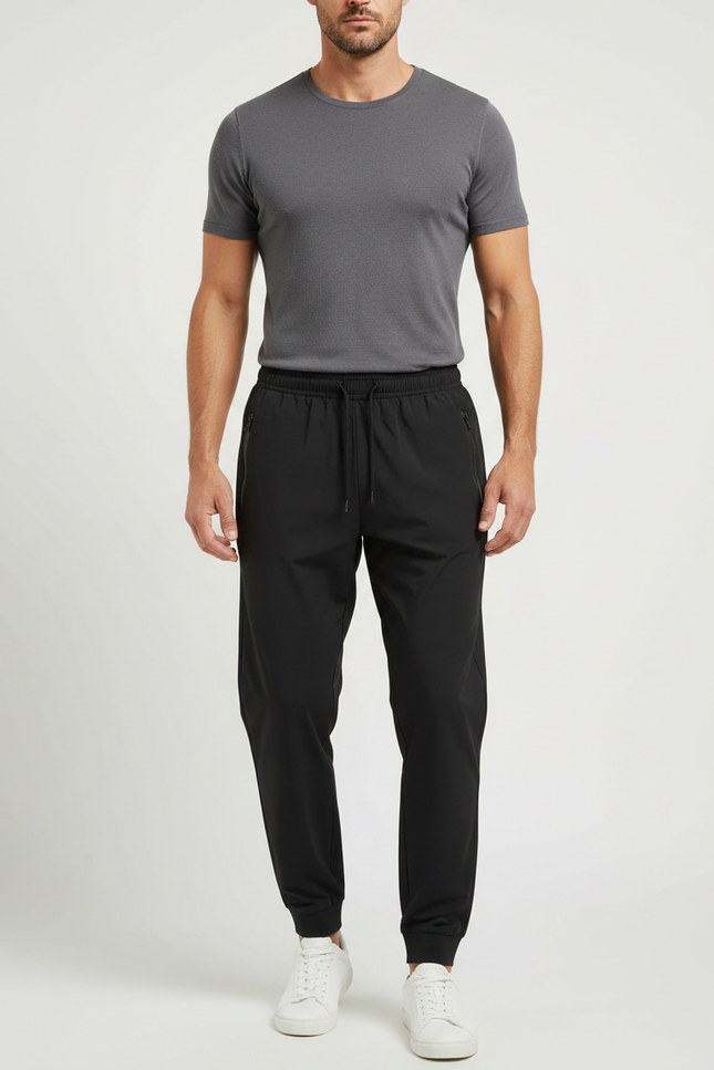 Pantalon Parachute Noir Homme Cordon Sport Ample - Polyester