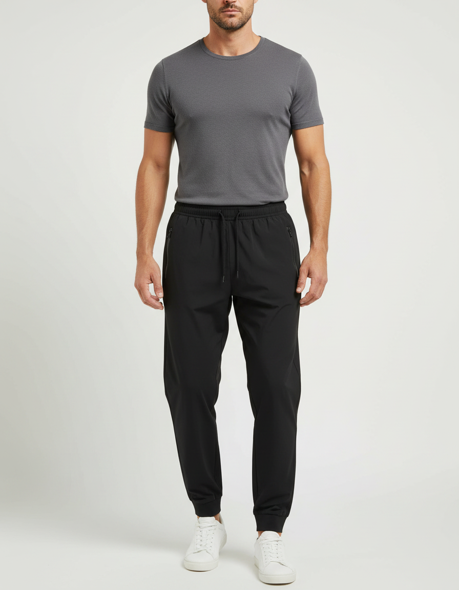 Pantalon Parachute Noir Homme Cordon Sport Ample - Polyester