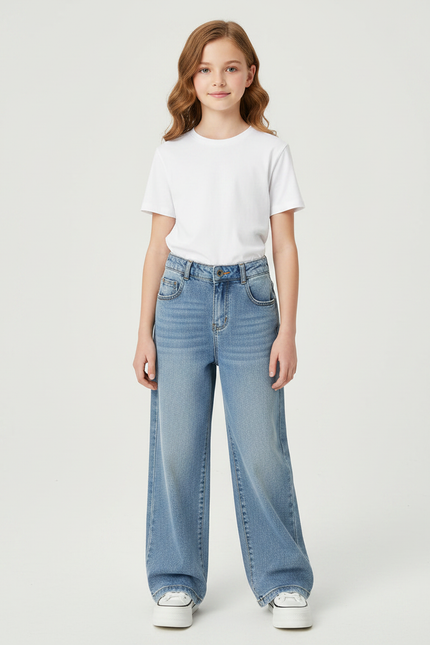 Pantalon Parachute Jean Ample Fille Bleu Décontracté